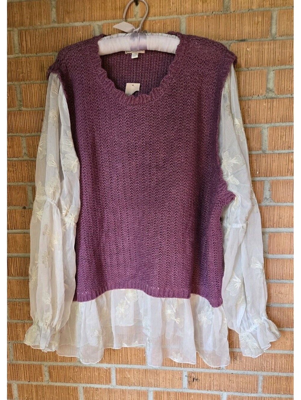 Cato Plus Twofer Sweater Vest Plumberry Purple Sheer Embroidered Sleeve 22/24